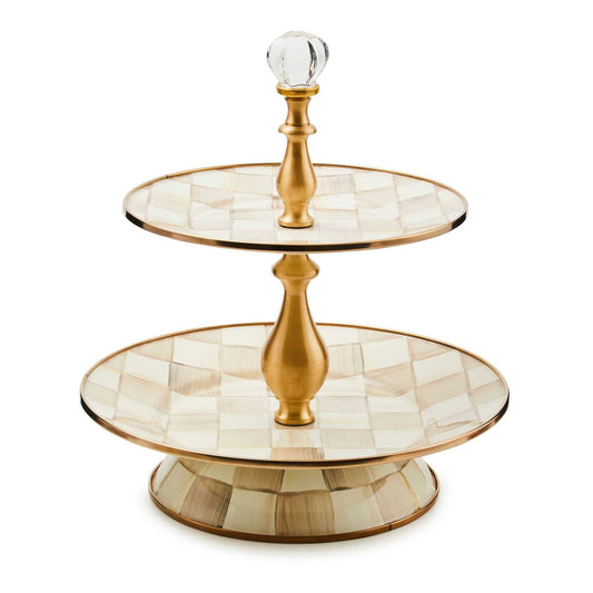 Mocha Check Two Tier Sweet Stand by MacKenzie-Childs