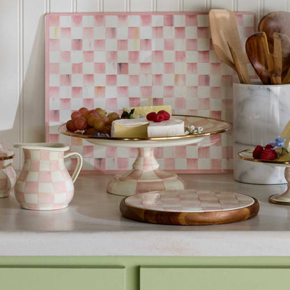 MacKenzie-Childs Rosy Check Small Pedestal Platter