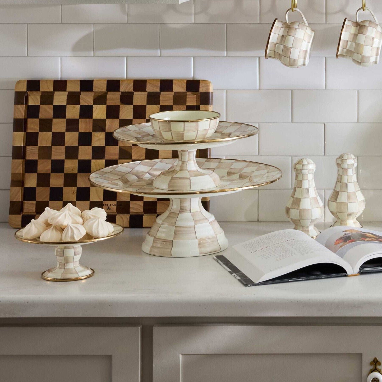 Mocha Check Mini Pedestal Platter by Mackenzie-Childs