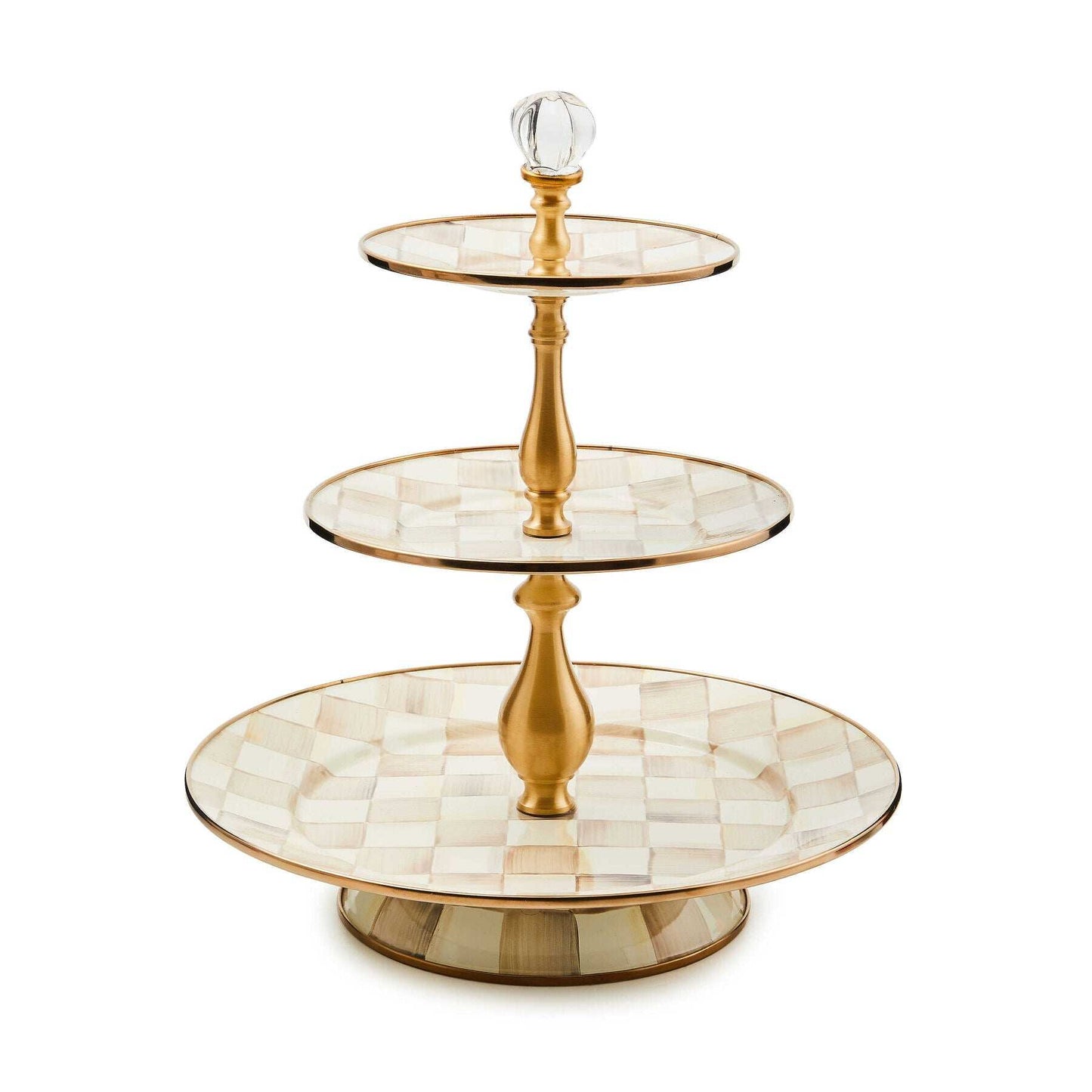 Mocha Check Three Tier Sweet Stand by MacKenzie-Childs